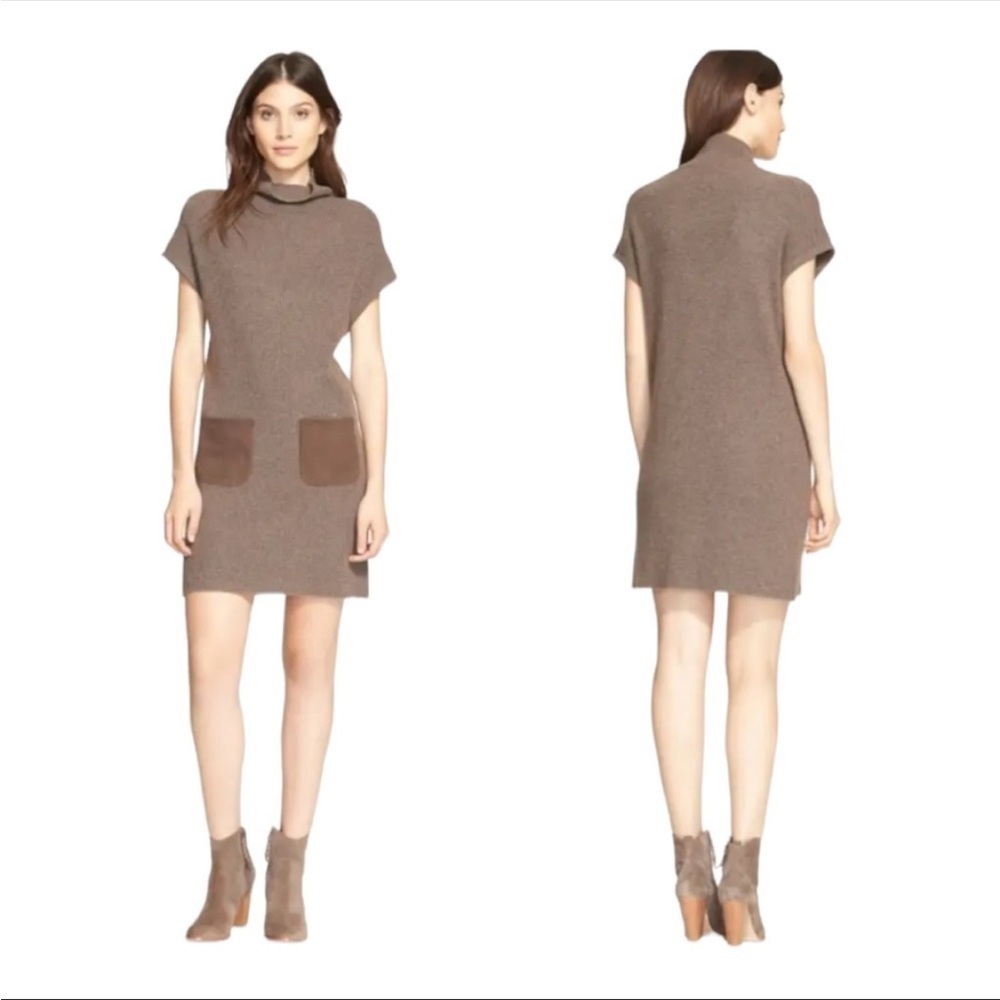 Joie Geinat Cashmere Wool Mock Neck Ribbed Sweater Midi Dress